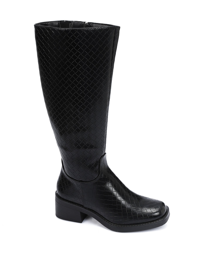 GPS-DVTV-040 Lattice Pattern Black Leather Knee High Boots