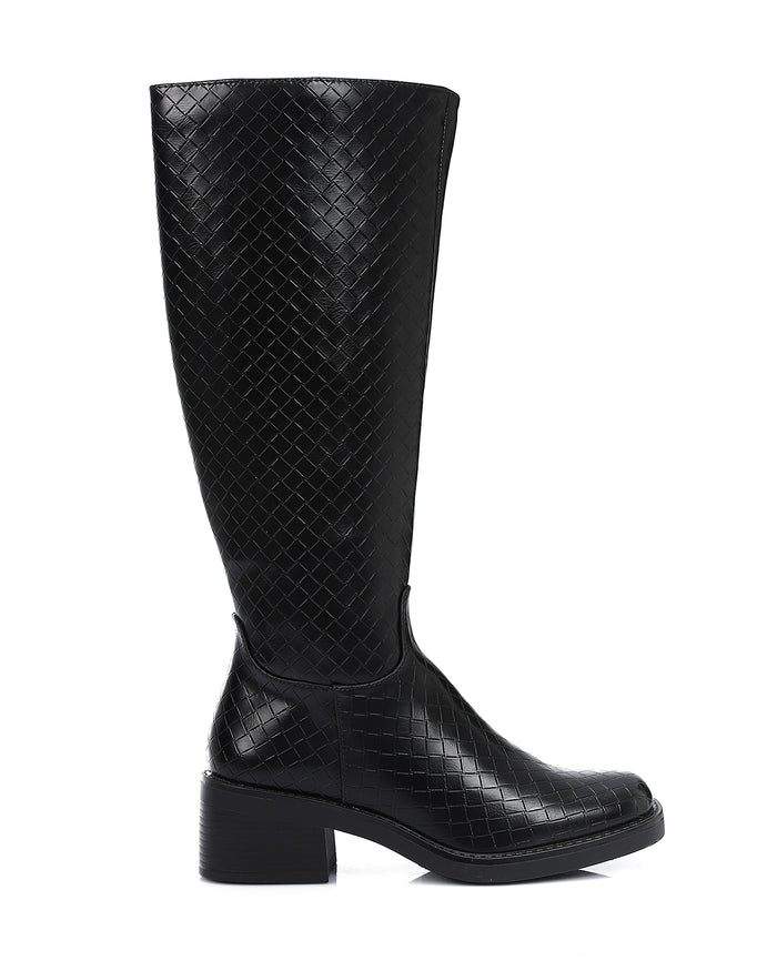 GPS-DVTV-040 Lattice Pattern Black Leather Knee High Boots