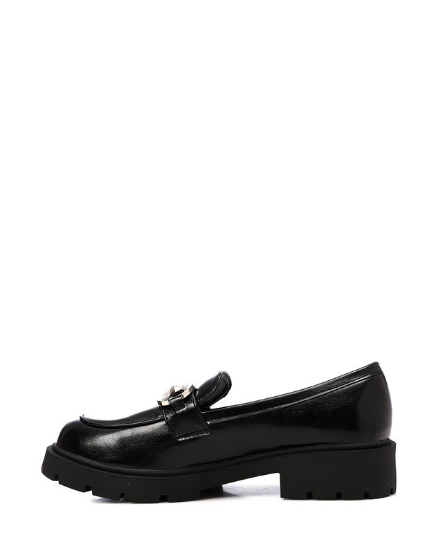 HOG-DVTS-005 Decorative Buckle Plain Leather Loafer