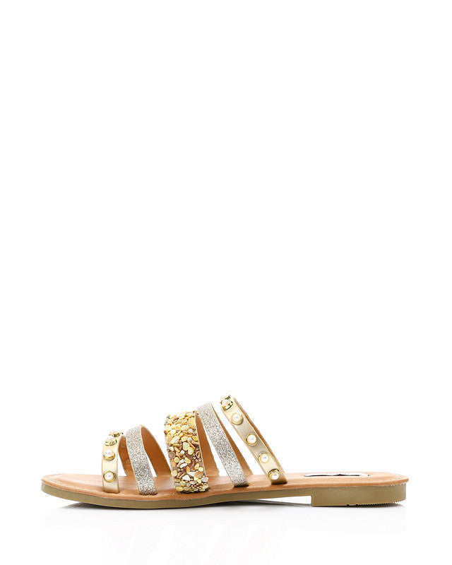 HOT-DJTV-002 Decorative Studs And Pearls Flat Slipper