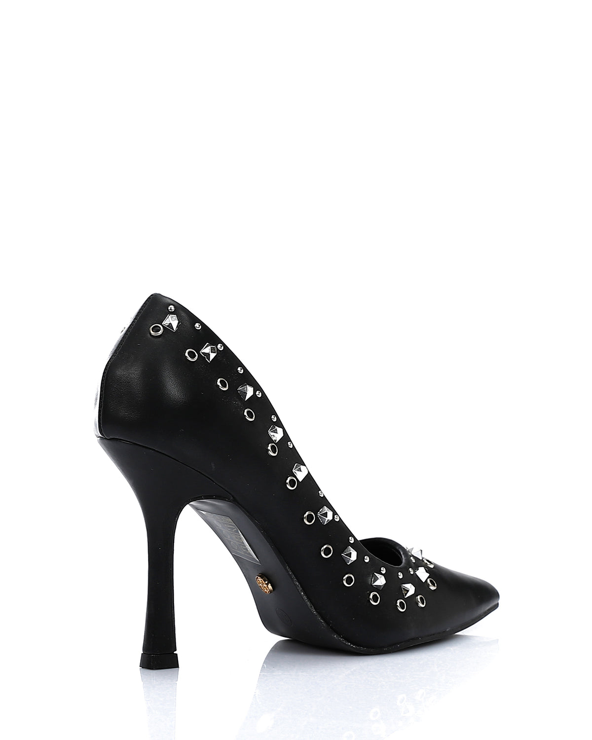 JAL-DVTV-018 Black Leather Heeled Stilettos With Studs