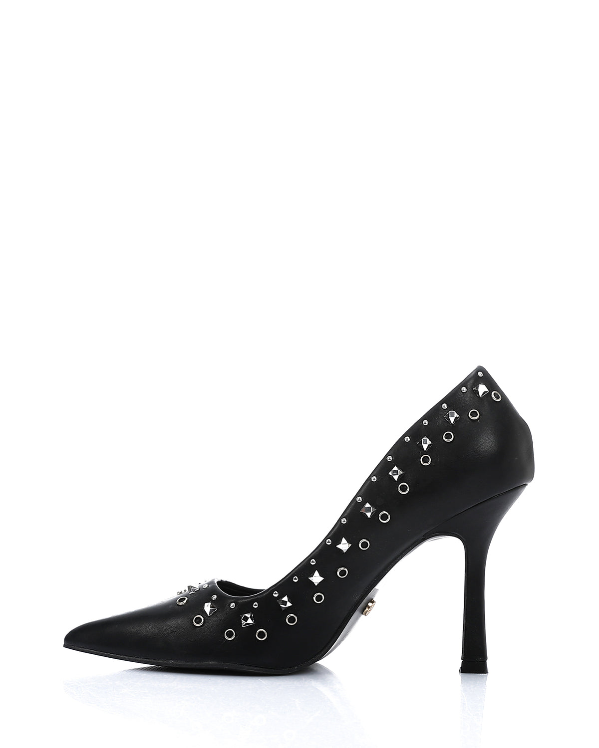 JAL-DVTV-018 Black Leather Heeled Stilettos With Studs