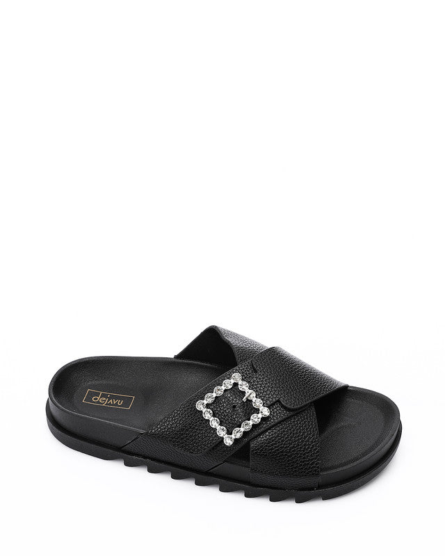 KND-DJTV-006 Cross Leather Belt Black Slipper