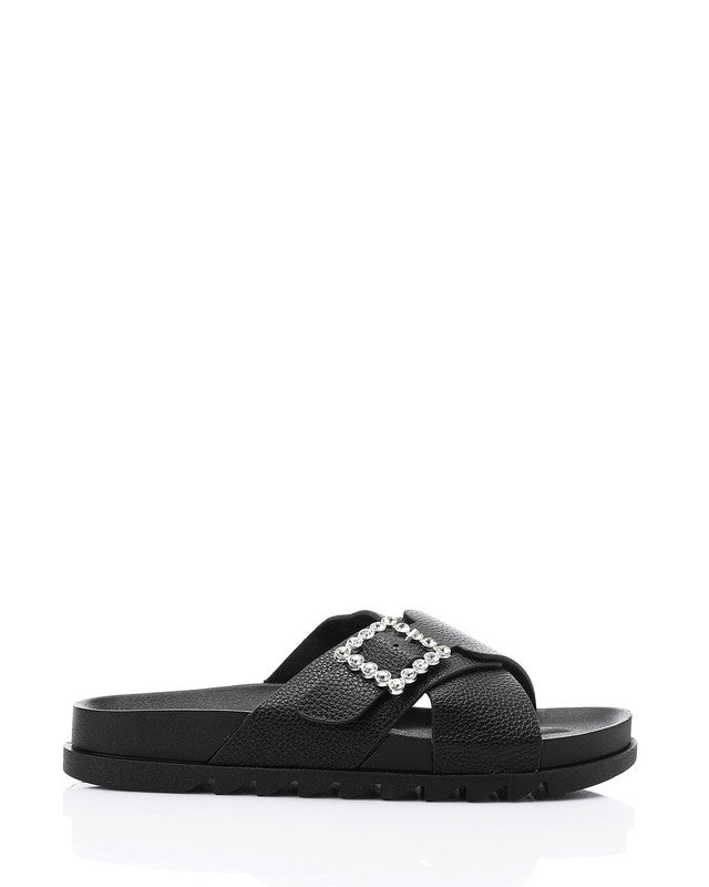 KND-DJTV-006 Cross Leather Belt Black Slipper