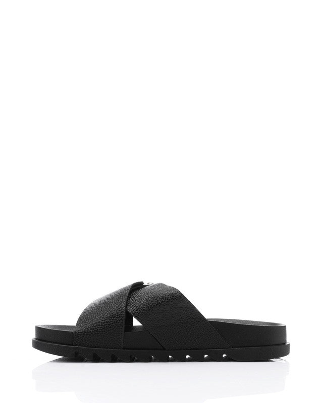 KND-DJTV-006 Cross Leather Belt Black Slipper