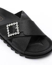 KND-DJTV-006 Cross Leather Belt Black Slipper