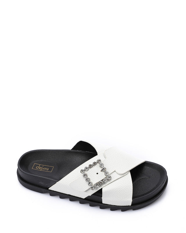KND-DJTV-006 Cross Leather Belt Black Slipper