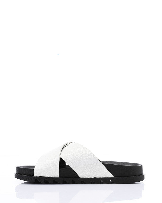 KND-DJTV-006 Cross Leather Belt Black Slipper