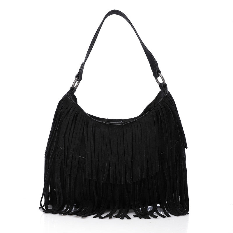 LID-DVTS-010 Suede Fringe Hobo Bag