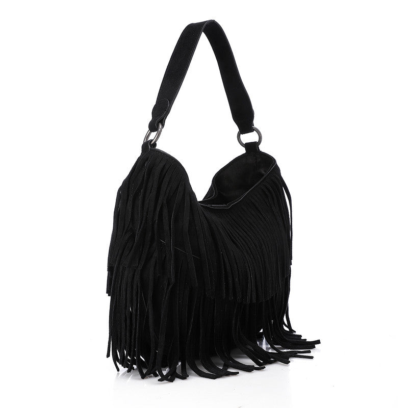 LID-DVTS-010 Suede Fringe Hobo Bag