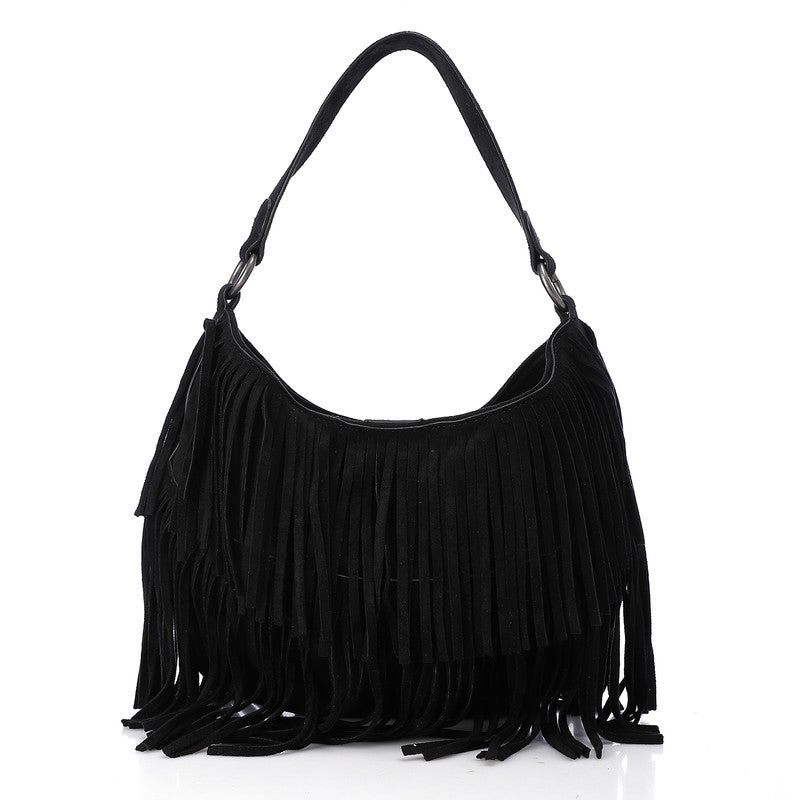 LID-DVTS-010 Suede Fringe Hobo Bag