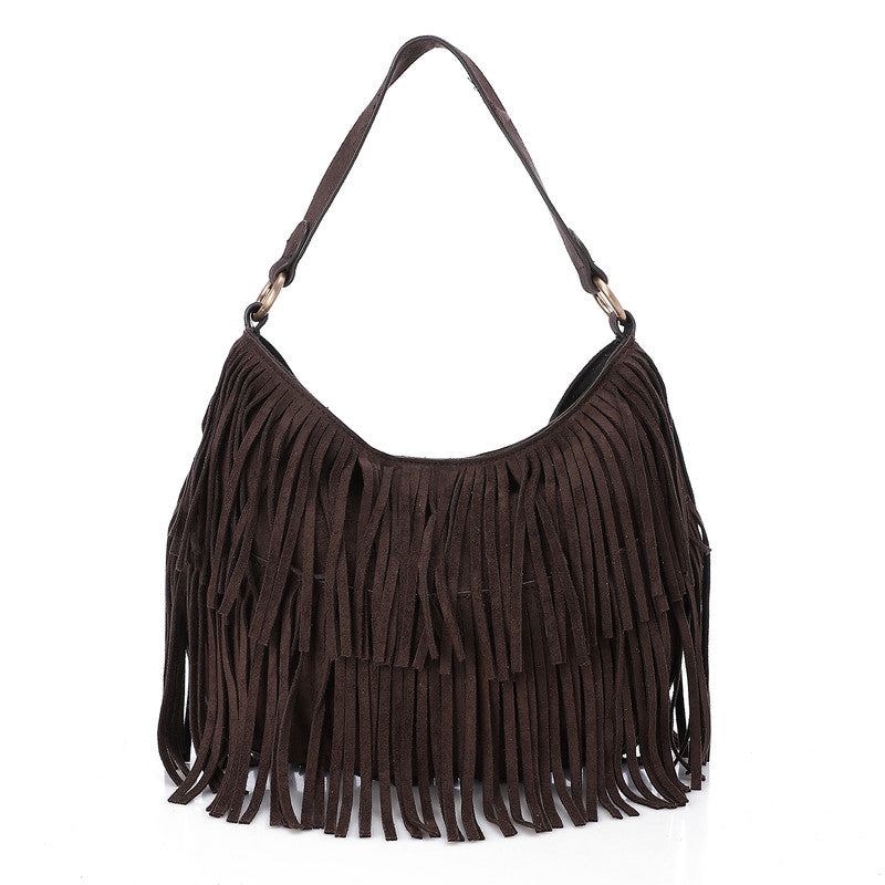 LID-DVTS-010 Suede Fringe Hobo Bag