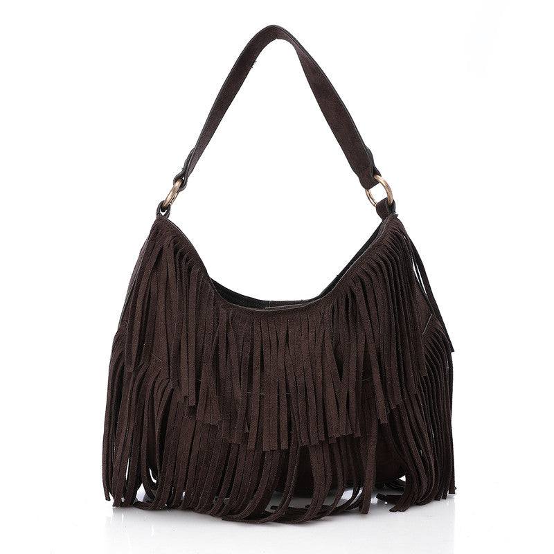 LID-DVTS-010 Suede Fringe Hobo Bag