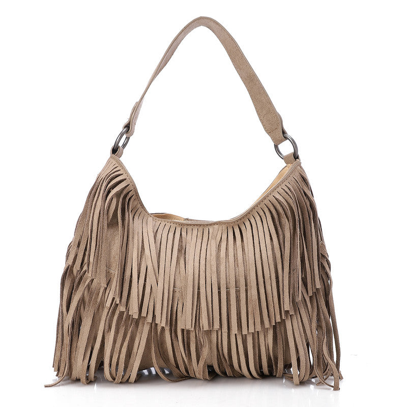 LID-DVTS-010 Suede Fringe Hobo Bag