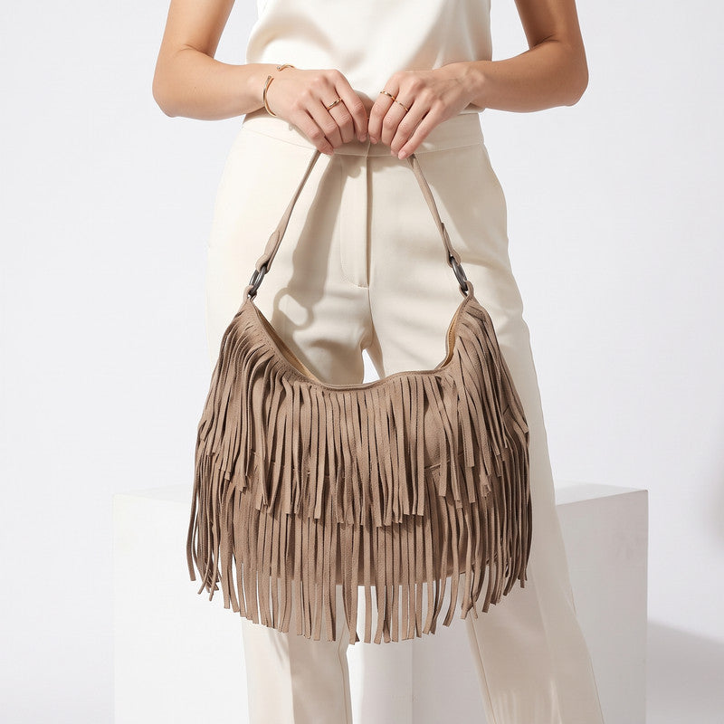 LID-DVTS-010 Suede Fringe Hobo Bag
