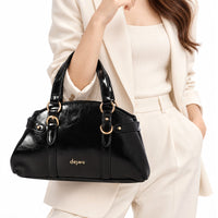 LID-DVTS-015 Glossy Belted Top-Handle Handbag