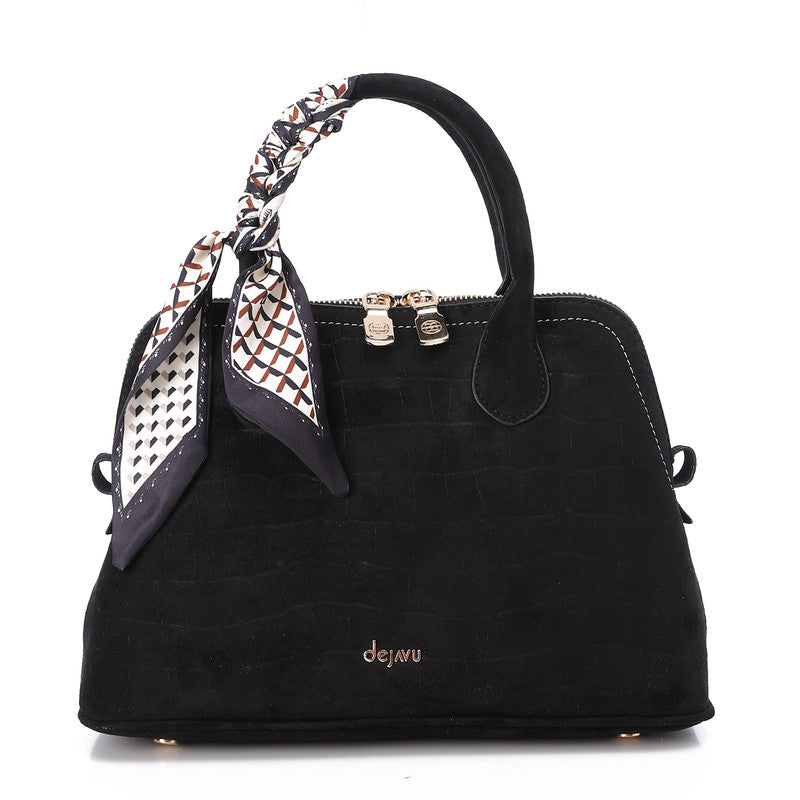 LID-DVTS-016 Croc Embossed Suede Top-Handle Bag
