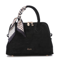 LID-DVTS-016 Croc Embossed Suede Top-Handle Bag