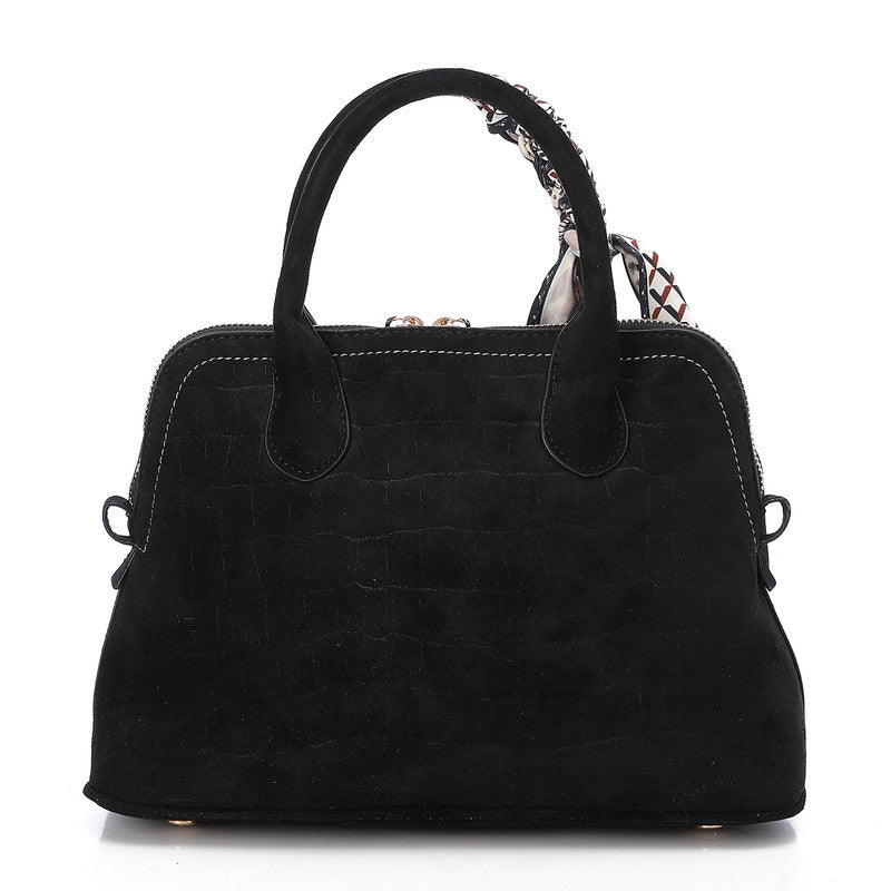 LID-DVTS-016 Croc Embossed Suede Top-Handle Bag