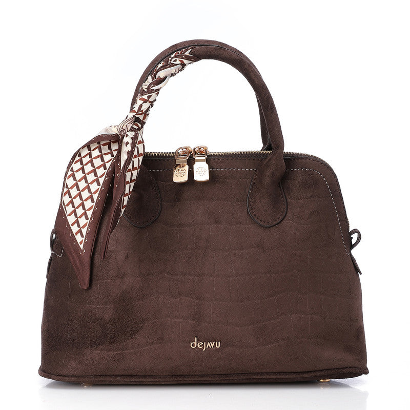 LID-DVTS-016 Croc Embossed Suede Top-Handle Bag