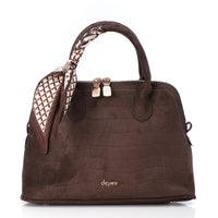 LID-DVTS-016 Croc Embossed Suede Top-Handle Bag
