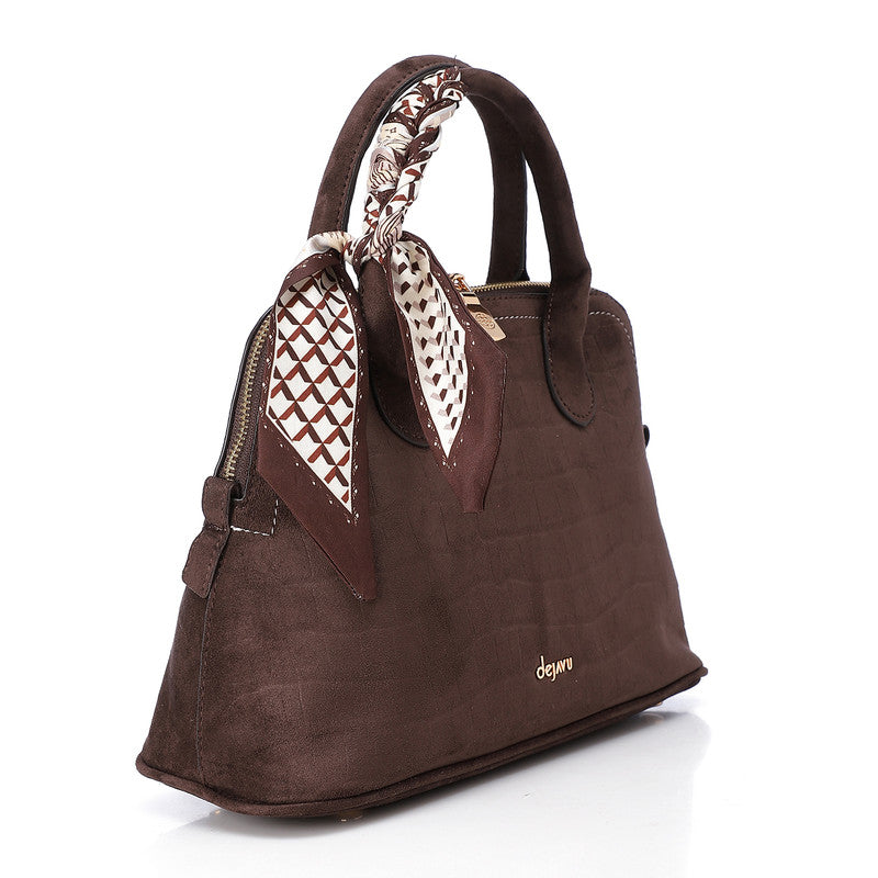 LID-DVTS-016 Croc Embossed Suede Top-Handle Bag