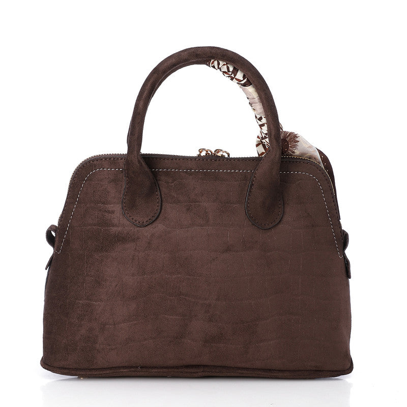 LID-DVTS-016 Croc Embossed Suede Top-Handle Bag