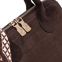 LID-DVTS-016 Croc Embossed Suede Top-Handle Bag