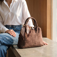 LID-DVTS-016 Croc Embossed Suede Top-Handle Bag