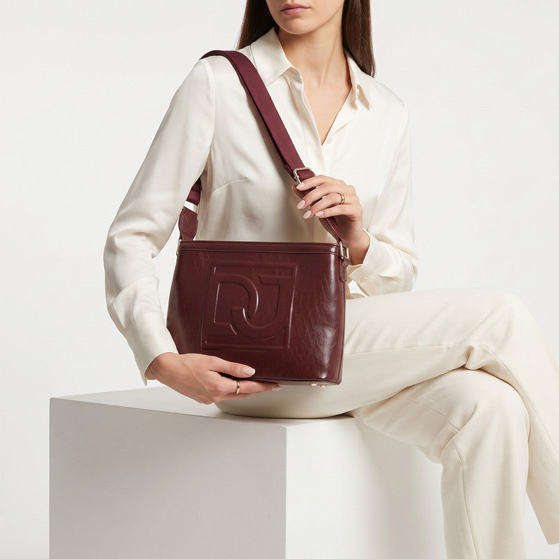 LID-DVTS-034 Embossed Logo Leather Shoulder Bag