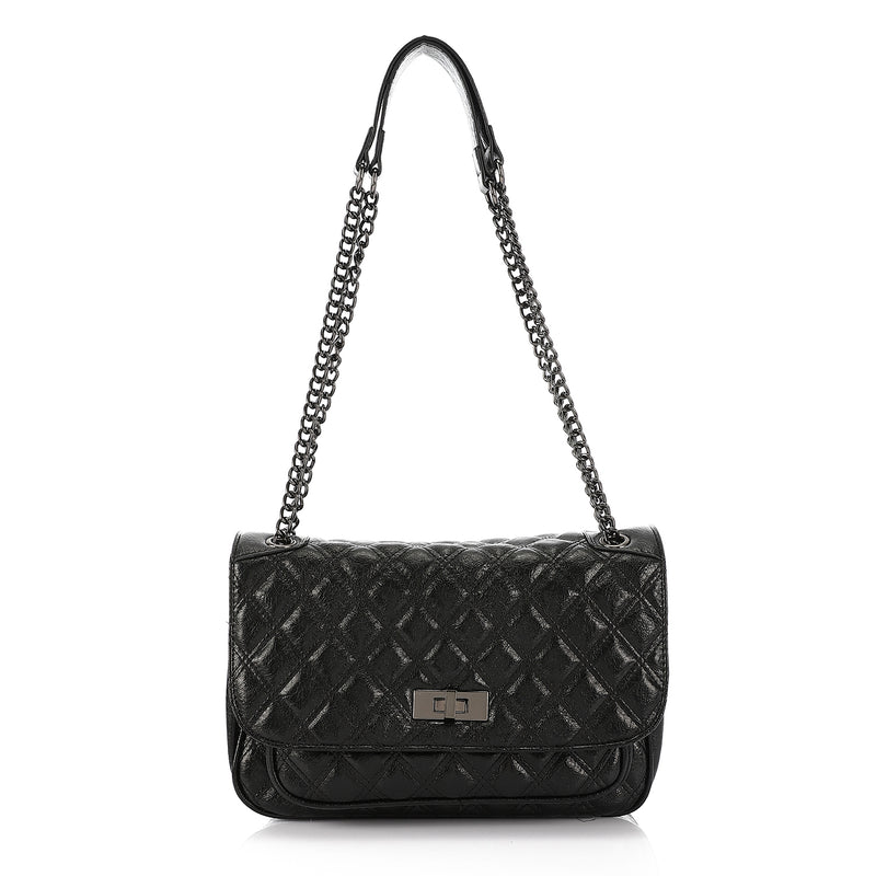 LID-DVTV-006 Lock Closure Quilted Shoulder Bag