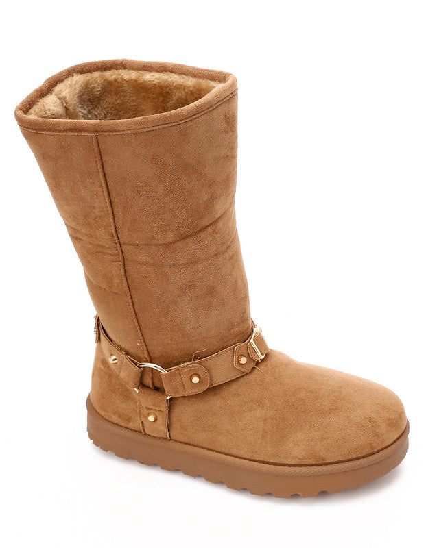 PRD-DVTS-025 Round Toe Suede Harness High-Knee Boots