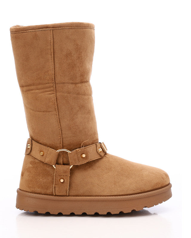 PRD-DVTS-025 Round Toe Suede Harness High-Knee Boots