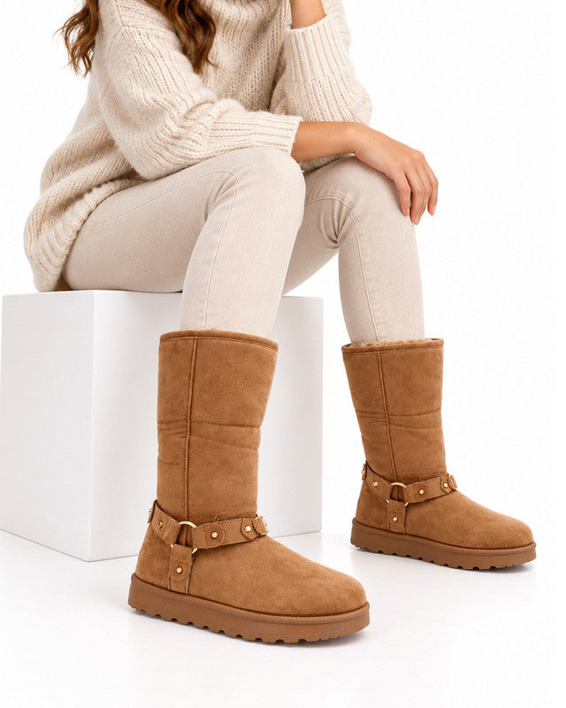 PRD-DVTS-025 Round Toe Suede Harness High-Knee Boots