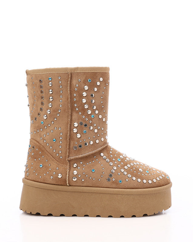 PRD-DVTS-026 Studded Faux Fur Platform Knee-High Boots