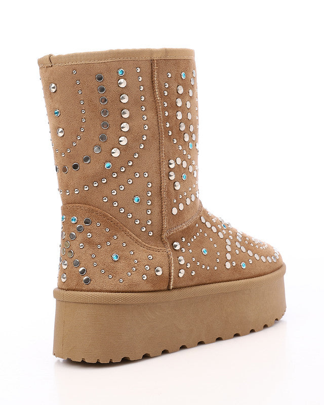 PRD-DVTS-026 Studded Faux Fur Platform Knee-High Boots
