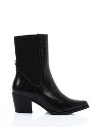 SUN-DVTV-010 Croc-Effect Leather Ankle Boots - Black