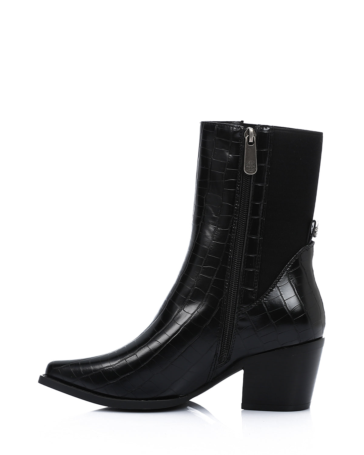 SUN-DVTV-010 Croc-Effect Leather Ankle Boots - Black