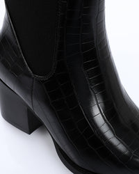 SUN-DVTV-010 Croc-Effect Leather Ankle Boots - Black