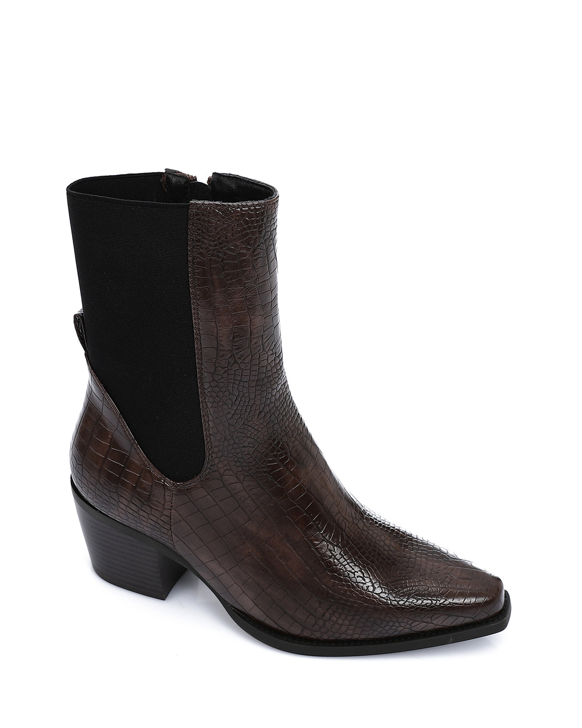 SUN-DVTV-010 Croc-Effect Leather Ankle Boots - Black