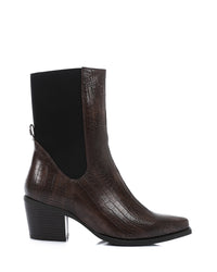 SUN-DVTV-010 Croc-Effect Leather Ankle Boots - Black