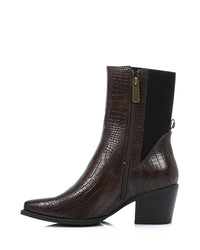 SUN-DVTV-010 Croc-Effect Leather Ankle Boots - Black