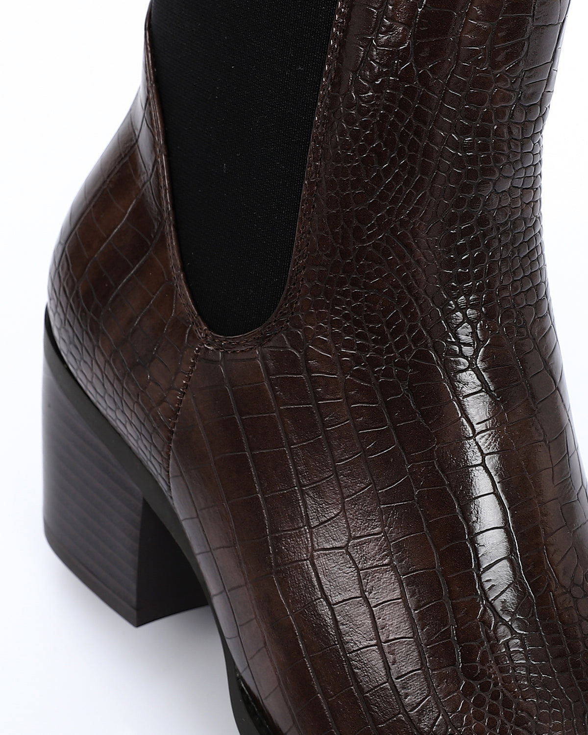 SUN-DVTV-010 Croc-Effect Leather Ankle Boots - Black