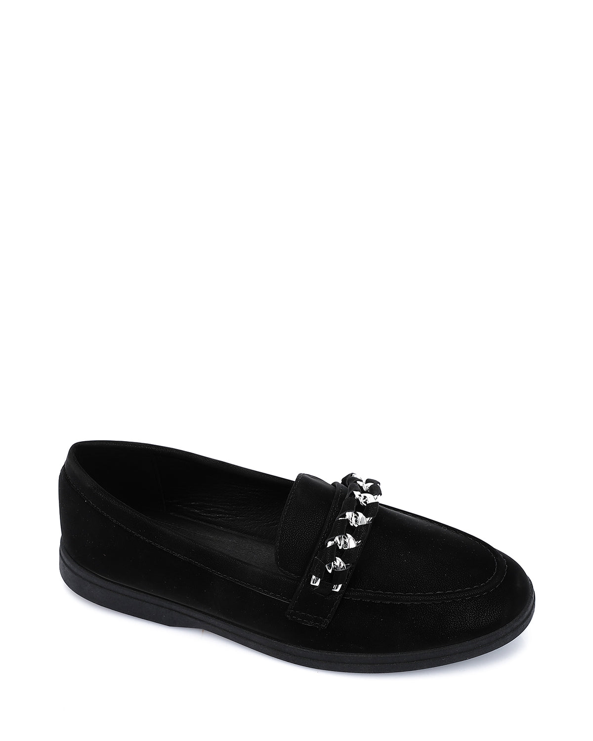 WAH-DVTV-009 Suede Black Ballets With Silver Chain