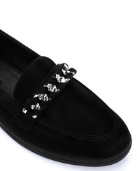 WAH-DVTV-009 Suede Black Ballets With Silver Chain